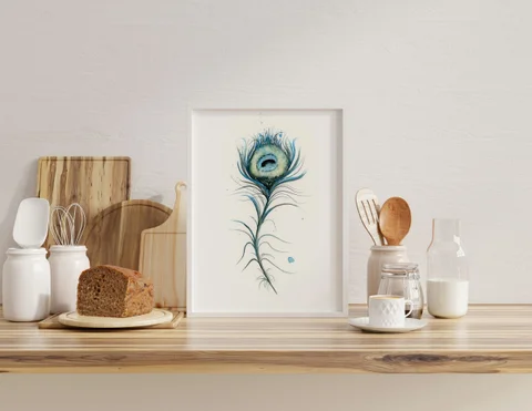 Image of a feather watercolor painting by Shayna Larsen, originals & prints available
