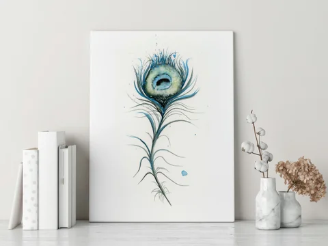 Image of a feather watercolor painting by Shayna Larsen, originals & prints available