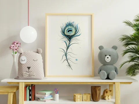 Image of a feather watercolor painting by Shayna Larsen, originals & prints available