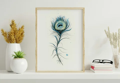 Image of a feather watercolor painting by Shayna Larsen, originals & prints available