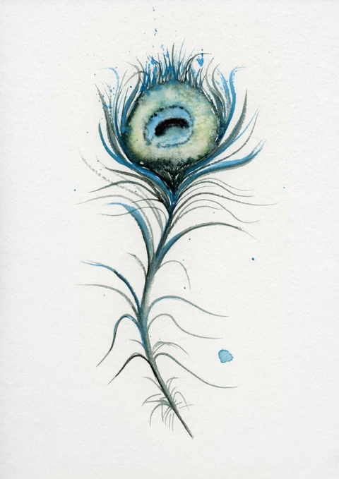 Image of a feather watercolor painting by Shayna Larsen, originals & prints available
