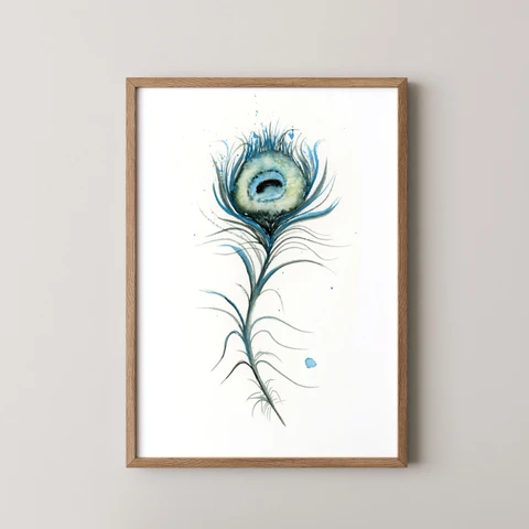 Image of a feather watercolor painting by Shayna Larsen, originals & prints available