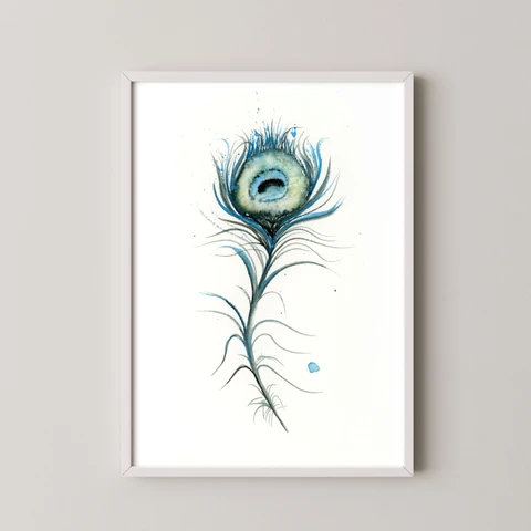 Image of a feather watercolor painting by Shayna Larsen, originals & prints available