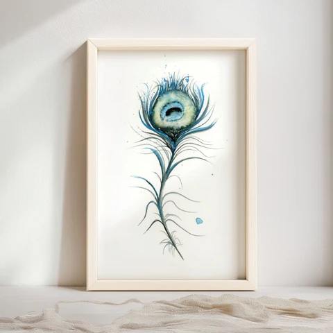 Image of a feather watercolor painting by Shayna Larsen, originals & prints available