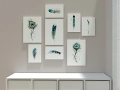 Image of a feather watercolor painting by Shayna Larsen, originals & prints available