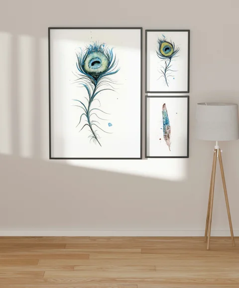 Image of a feather watercolor painting by Shayna Larsen, originals & prints available