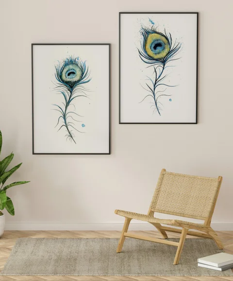 Image of a feather watercolor painting by Shayna Larsen, originals & prints available