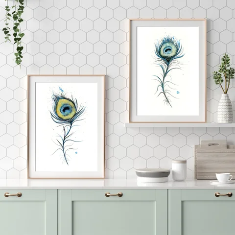 Image of a feather watercolor painting by Shayna Larsen, originals & prints available