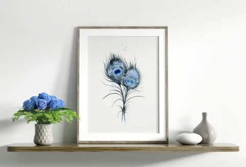 Image of a feather watercolor painting by Shayna Larsen, originals & prints available