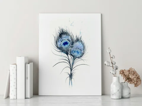Image of a feather watercolor painting by Shayna Larsen, originals & prints available