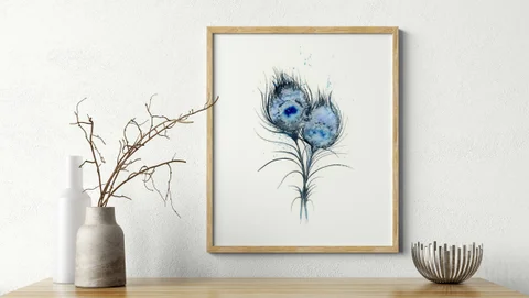 Image of a feather watercolor painting by Shayna Larsen, originals & prints available