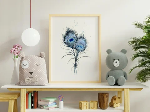 Image of a feather watercolor painting by Shayna Larsen, originals & prints available