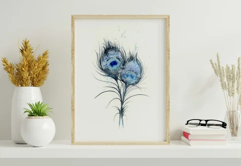 Image of a feather watercolor painting by Shayna Larsen, originals & prints available