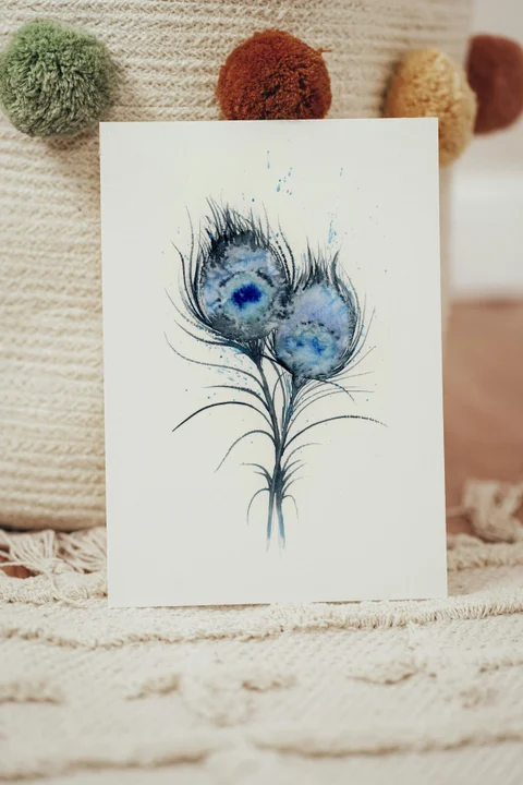 Image of a feather watercolor painting by Shayna Larsen, originals & prints available