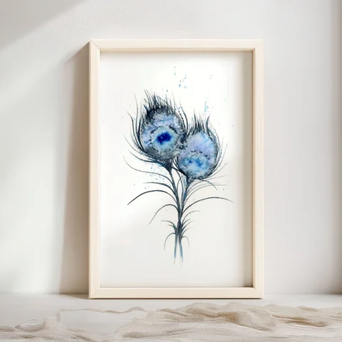 Image of a feather watercolor painting by Shayna Larsen, originals & prints available