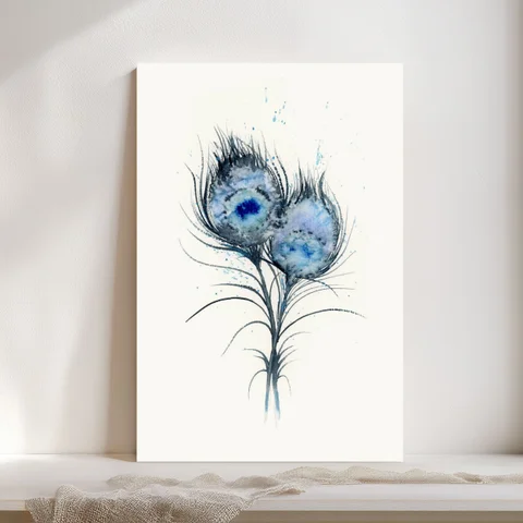 Image of a feather watercolor painting by Shayna Larsen, originals & prints available