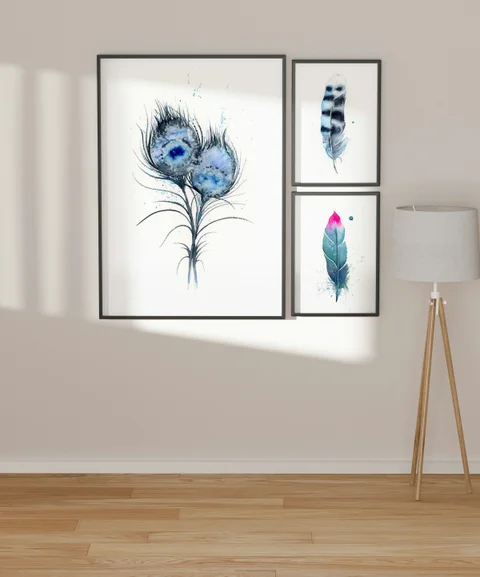 Image of a feather watercolor painting by Shayna Larsen, originals & prints available