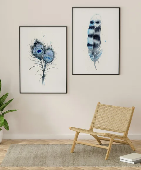 Image of a feather watercolor painting by Shayna Larsen, originals & prints available