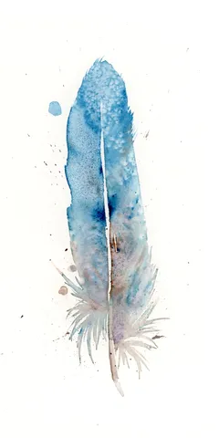 Image of a feather watercolor painting by Shayna Larsen, originals & prints available