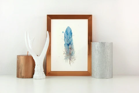 Image of a feather watercolor painting by Shayna Larsen, originals & prints available