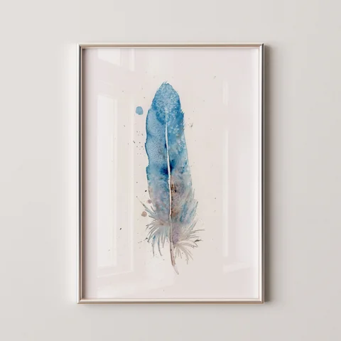 Image of a feather watercolor painting by Shayna Larsen, originals & prints available