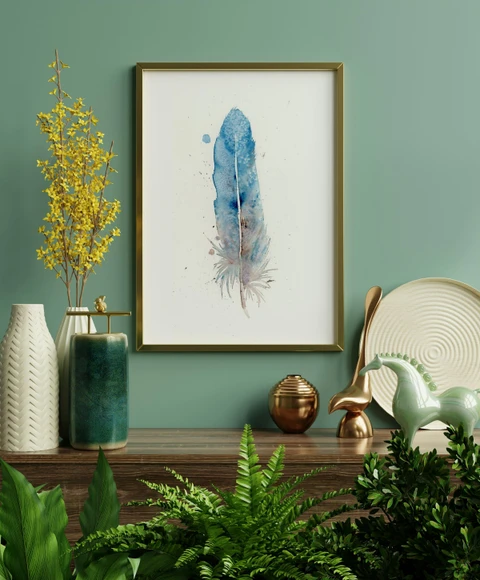 Image of a feather watercolor painting by Shayna Larsen, originals & prints available