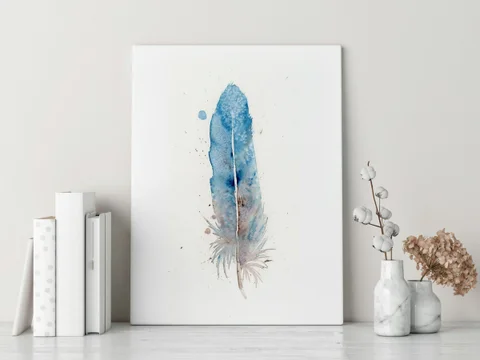 Image of a feather watercolor painting by Shayna Larsen, originals & prints available
