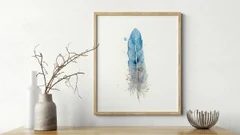 Image of a feather watercolor painting by Shayna Larsen, originals & prints available