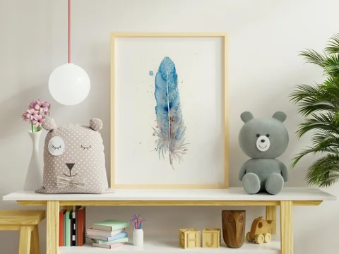 Image of a feather watercolor painting by Shayna Larsen, originals & prints available