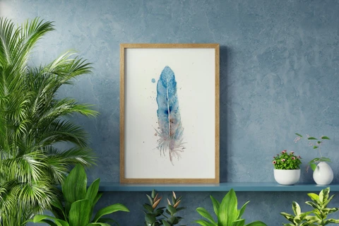 Image of a feather watercolor painting by Shayna Larsen, originals & prints available