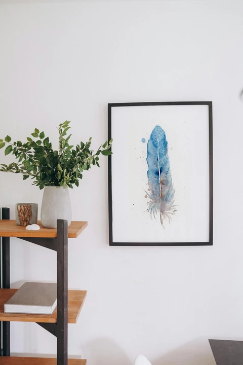 Image of a feather watercolor painting by Shayna Larsen, originals & prints available