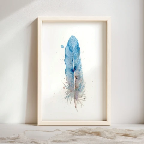 Image of a feather watercolor painting by Shayna Larsen, originals & prints available
