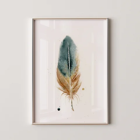 Image of a feather watercolor painting by Shayna Larsen, originals & prints available