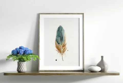 Image of a feather watercolor painting by Shayna Larsen, originals & prints available
