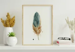 Image of a feather watercolor painting by Shayna Larsen, originals & prints available