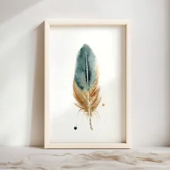 Image of a feather watercolor painting by Shayna Larsen, originals & prints available
