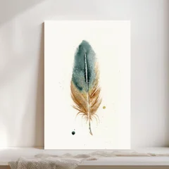 Image of a feather watercolor painting by Shayna Larsen, originals & prints available