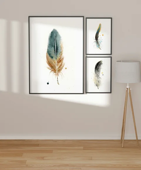 Image of a feather watercolor painting by Shayna Larsen, originals & prints available