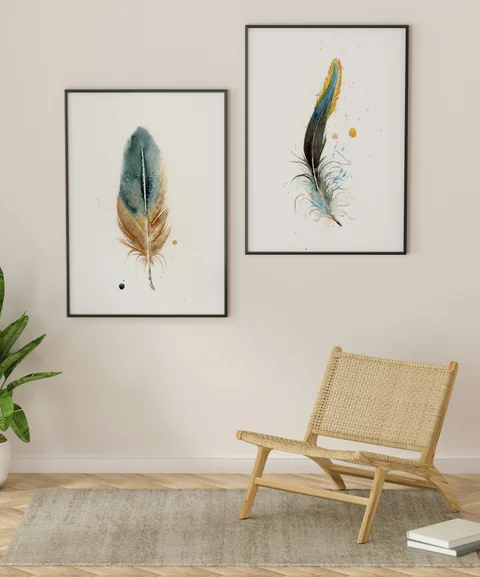 Image of a feather watercolor painting by Shayna Larsen, originals & prints available