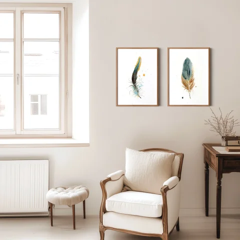 Image of a feather watercolor painting by Shayna Larsen, originals & prints available