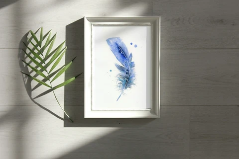 Image of a feather watercolor painting by Shayna Larsen, originals & prints available