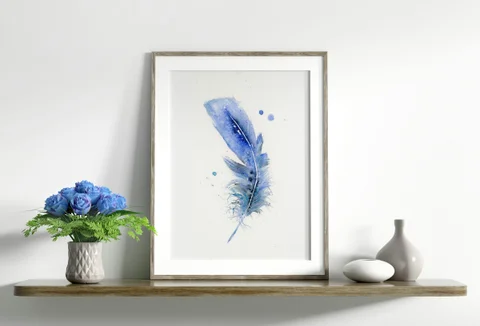 Image of a feather watercolor painting by Shayna Larsen, originals & prints available