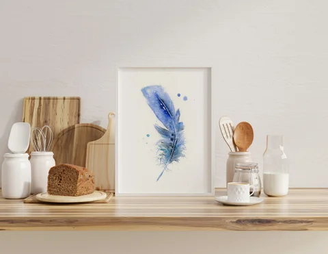 Image of a feather watercolor painting by Shayna Larsen, originals & prints available