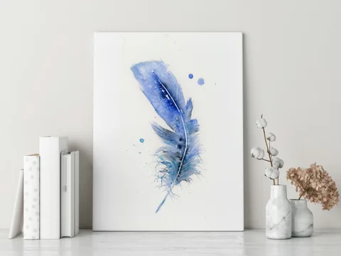 Image of a feather watercolor painting by Shayna Larsen, originals & prints available