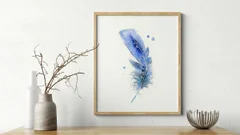Image of a feather watercolor painting by Shayna Larsen, originals & prints available