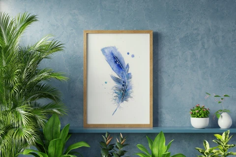 Image of a feather watercolor painting by Shayna Larsen, originals & prints available