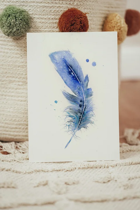 Image of a feather watercolor painting by Shayna Larsen, originals & prints available