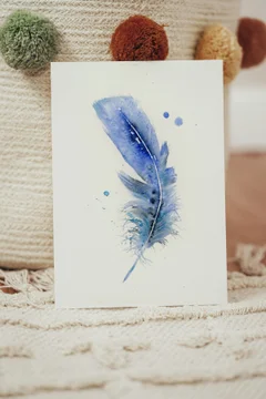 Image of a feather watercolor painting by Shayna Larsen, originals & prints available
