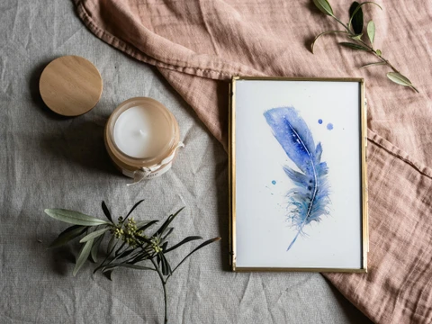 Image of a feather watercolor painting by Shayna Larsen, originals & prints available