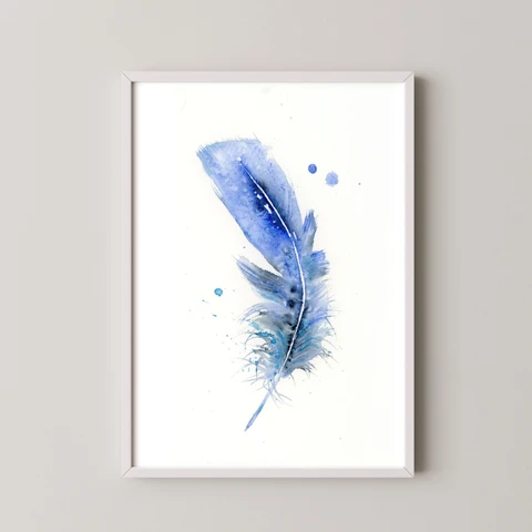 Image of a feather watercolor painting by Shayna Larsen, originals & prints available